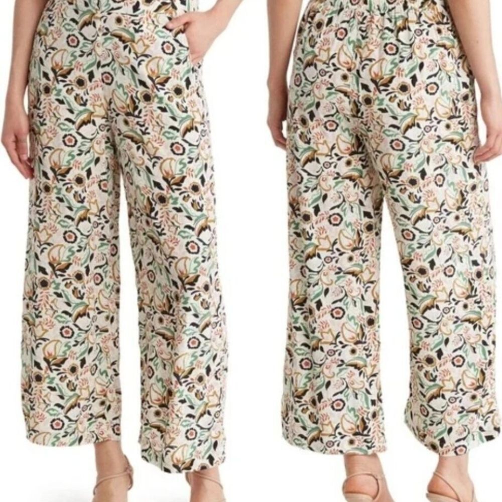 T Tahari Floral Flowy Wide Leg Pull On Pants Crop Ankle - Size M